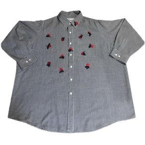 MiLi Designs Women's Button Up Blouse Top Embellished Lady Bugs Sz 1X